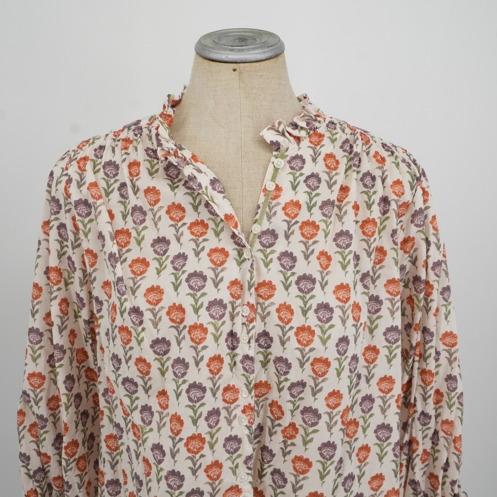 Sundance Ashton Floral Drape Top M Cream Orange Boho Ruffle Neck Cotton Top - Picture 4 of 10